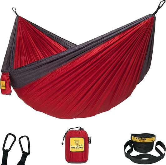 Wise Owl Outfitters Camping Hammock – 500lbs Portable Hammock with Tree Straps - Travel, Backpacking, Hiking, Outdoors Camping Gear - Single or Double