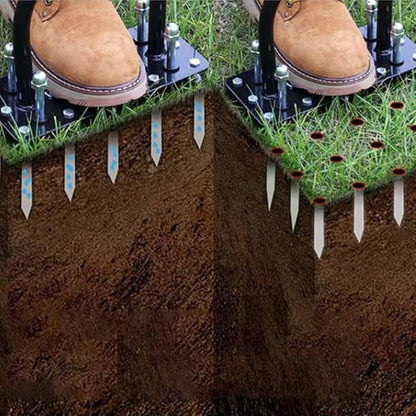 Lawn Aerator Tool, 2-in-1 Spike Manual Core Aerator Lawn Tool with 15 Iron Spikes, Gardening Hand Tools, Grass Plugger Yard Aerators for Garden Yard Lawns Soil Care, Revives Lawns Health(Black)