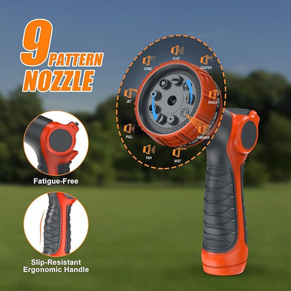NEOTEC Retractable Garden Hose Reel 5/8 inch x 90ft - Wall Mounted Heavy Duty Hose Reel with 3/4 Inch Brass Fittings & 9-Pattern Nozzle - Auto Rewind System, Any Length Lock, 180° Swivel Bracket