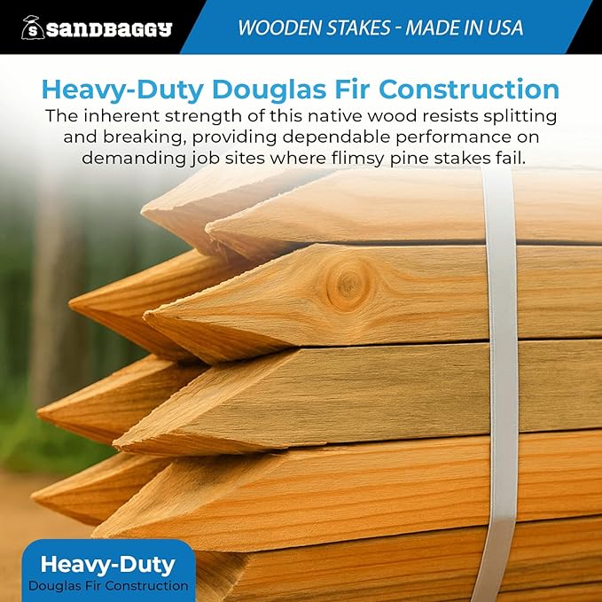 Sandbaggy 48" Wooden Grading Stakes - Heavy Duty for Construction, Gardening, Surveying, Concrete Forms - Chisel Point, Douglas Fir Wood - Made in The USA (2100 Stakes - 2 Pallets)