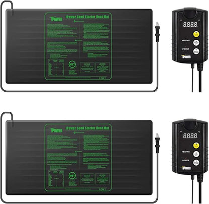iPower 48" x 20" Waterproof Durable Seedling Heat Mat with Controller Warm Hydroponic Plant for Indoor Gardening Germination Starting, 2 Pack