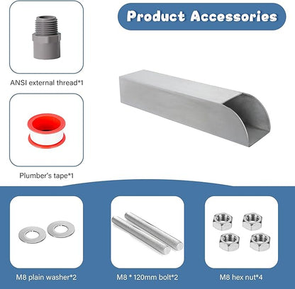 4x3 Inch Stainless Steel 316 Waterfall Spout for Pools Ponds Water Walls - Outdoor Fountain Spillway with Straight Flow Design & Built-in Lip (Brushed Stainless Steel)