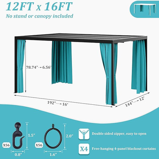 Gazebo Universal Replacement Privacy Curtain,12'×16' Gazebo Outdoor Waterproof Curtains, 4-Panels Sidewall Curtains with Double Zipper for Patio Canopy, Garden and Backyard (Curtain Only)