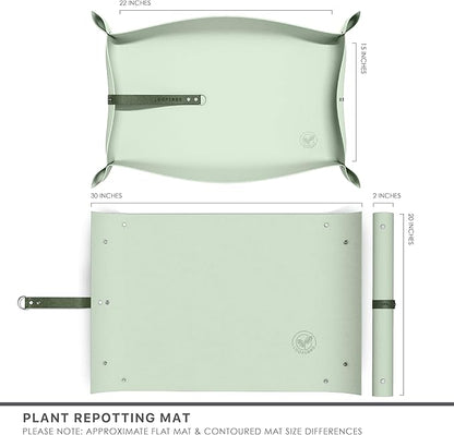 Vegan Leather Plant Repotting Mat Transplanting Mat for Indoor Gardening Waterproof Tray Mess Control Easy Clean Easy Storage 30” x 20” (Forest Sage)