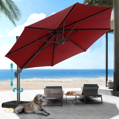 HOTIME10ft Large Cantilever Patio Umbrellas - Upgrade and Intensify - with 360 Rotation and 5 Angles Adjustment - Aluminum Offset Pool Umbrella Square Outdoor Umbrella for Patio Garden Deck Pool