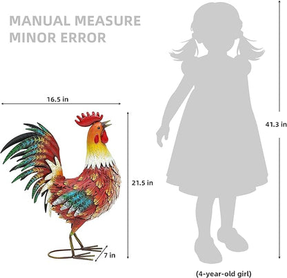 21" Metal Rooster Yard Decor, Outdoor Garden Statues, Metal Chicken Sculpture for Backyard Patio Kitchen Decor