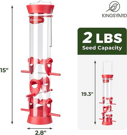 Kingsyard 6 Ports Tube Bird Feeder for Outdoors Hanging, Removable Base and Perch, Easy to Clean & Refill, Premium Hard Plastic, Attracting for Finches Cardinals Bluebirds (Red)