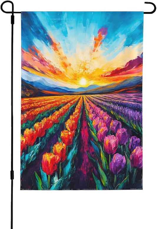Spring Summer Tulip Lavender Garden Flag Double Sided Outdoor Yard Flags 12.5x18 Inch Burlap Banners for Decor Lawn