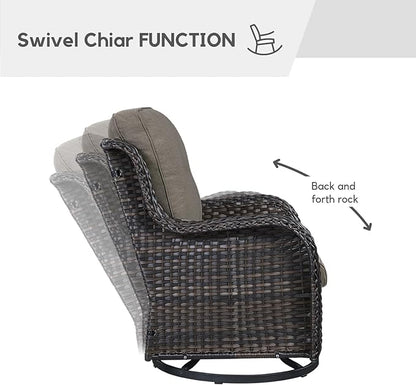 Patio Furniture 4 Piece, All-Weather PE Wicker Outdoor Furniture Set with Coffee Table,Outdoor Patio Furniture with Swivel Rocker Chairs and Outdoor Sofa