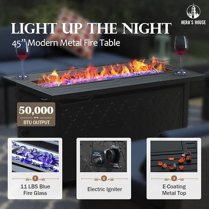 HERA'S HOUSE 6 Pieces Patio Furniture Set with Fire Pit Table, 2 x Single Chair, 2 x Ottoman, 3-Seat Sofa with 45" Fire Pit Table, Outdoor Conversation Set for Garden Poolside Backyard, Grey
