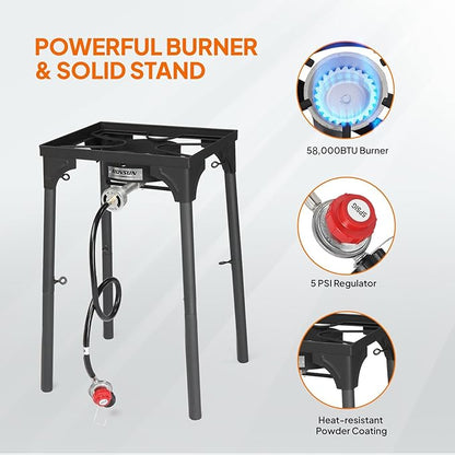 ROVSUN 58,000 BTU Propane Fryer Set with Heightened Gas Stove, 18 QT Aluminum Deep Fryer Pot, 2 Baskets & Thermometer for Outdoor Backyard Frying Fish, Chicken Wings, French Fries & More
