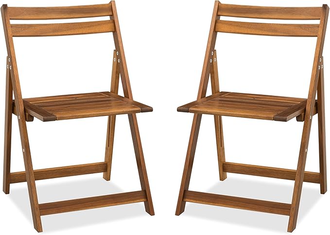 Acacia Wooden Chairs Set of 2, Folding Waterproof Small Patio Chairs with Waterproof and UV Coating, Indoor Outdoor Bistro Set for Garden Balcony Patio Lawn Living Room