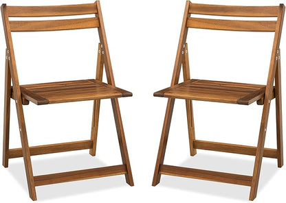 Acacia Wooden Chairs Set of 2, Folding Waterproof Small Patio Chairs with Waterproof and UV Coating, Indoor Outdoor Bistro Set for Garden Balcony Patio Lawn Living Room