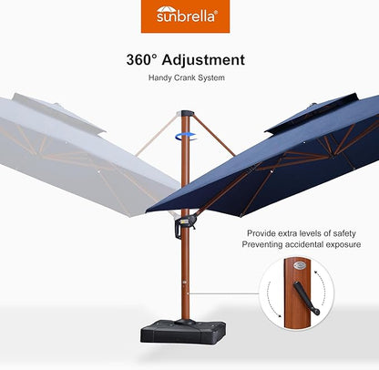 PURPLE LEAF 12' X 12' Double Top Deluxe Square Patio Umbrella - Offset Hanging Cantilever Umbrellas in Spectrum Indigo