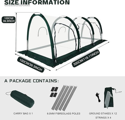 Portable Tunnel Greenhouse for Outdoors - Transparent Mini Greenhouses Ideal for Backyards and Outdoor Vegetable Cultivation (3M)