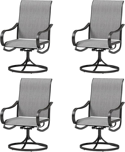 MFSTUDIO Outdoor Swivel Patio Dining Chairs Set of 4, High Back Breathable Textilene Patio Chairs for Balcony, Backyard, Deck, Garden (Light Grey Fabric, Black Frame)