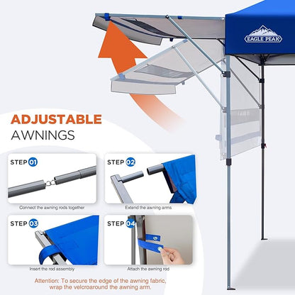 EAGLE PEAK 17x10 Pop up Gazebo Canopy Tent Outdoor Instant Canopy Shelter with Adjustable Dual Half Awnings (Sky Blue)