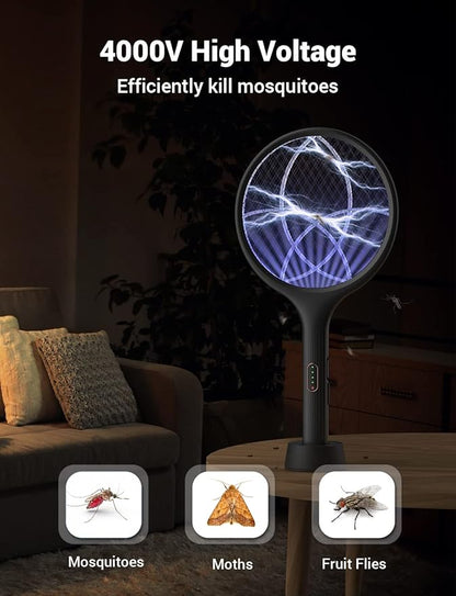 YISSVIC Electric Fly Swatter Bug Zapper Racket 4000V LED Screen Dual Modes Fly Zapper Rechargeable for Indoor Home Office Backyard Patio Camping (Black-2 Pack)