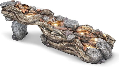 60" Long Cascading Outdoor Rock Water Fountain, 5-Tier Tranquil River Waterfall, Realistic Rock Design, Serene Flowing Water Sound for Outdoor Garden, Patio, Landscaping, Home Decor