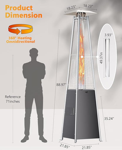 HUGROVE Pyramid Patio Heater for Large Area, 48,000 BTU Rapid Heating Outdoor Propane Heater With Wheels and Weatherproof Cover, Triple Protection System for Patio, Backyard, Garden, Pool (2 heaters)