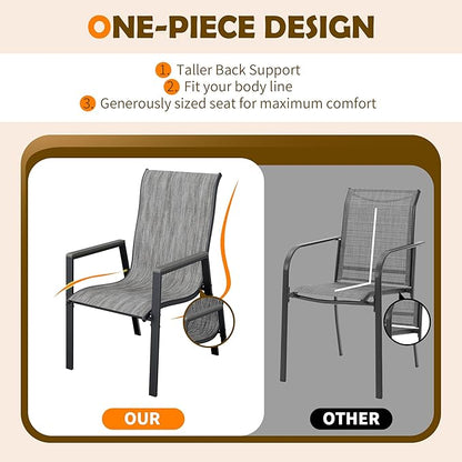 UDPATIO Patio Chairs Set of 4, Stackable Outdoor Dining Chairs with All Weather Breathable Textilene, High Back Metal Frame for Lawn Garden Backyard Deck, Brown