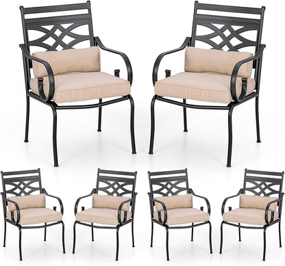 PHI VILLA Patio Dining Chairs Set of 6, Outdoor Chairs with Cushion and Pillow for Garden Lawn and Deck