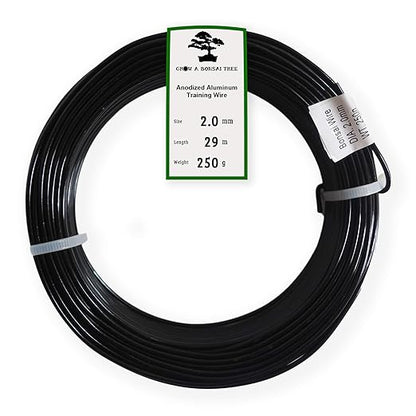 Anodized Aluminum 2.0mm Bonsai Training Wire 250g Large Roll (95 feet) - Choose Your Size and Color (2.0mm, Black)