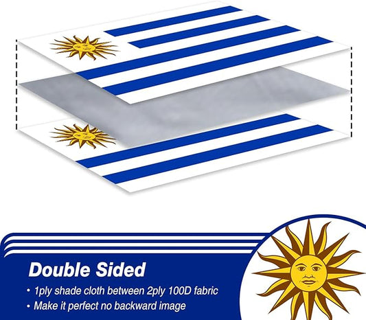 Uruguay Uruguayan Flag 3x5 ft Outdoor, Double Sided 3 Ply Heavy Duty Uruguay National Country Flag, 100% Quality Polyester Uruguayan Banner with Brass Grommets 4 Rows Stitches