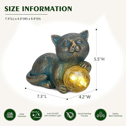 MININOVA Solar Garden Cat Statue with LED Light Ball Cat Figurine Outdoor Decor in Yard, Patio, Balcony, Perfect Housewarming, Birthday, for Women, Mom, Grandma