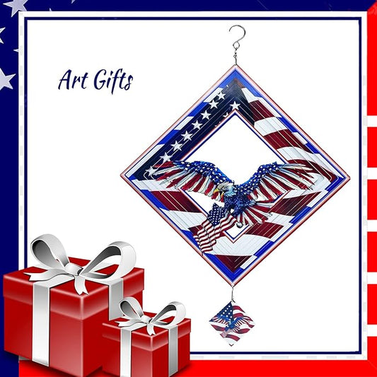 Eagle Wind Spinners for Yard and Garden,Wind Spinner Hanging,3D Metal Wind Catchers,12in American Flag Kinetic Spinner,Fourth of July Independence Day Party Decorations for Indoor Outdoor(Rhombus)