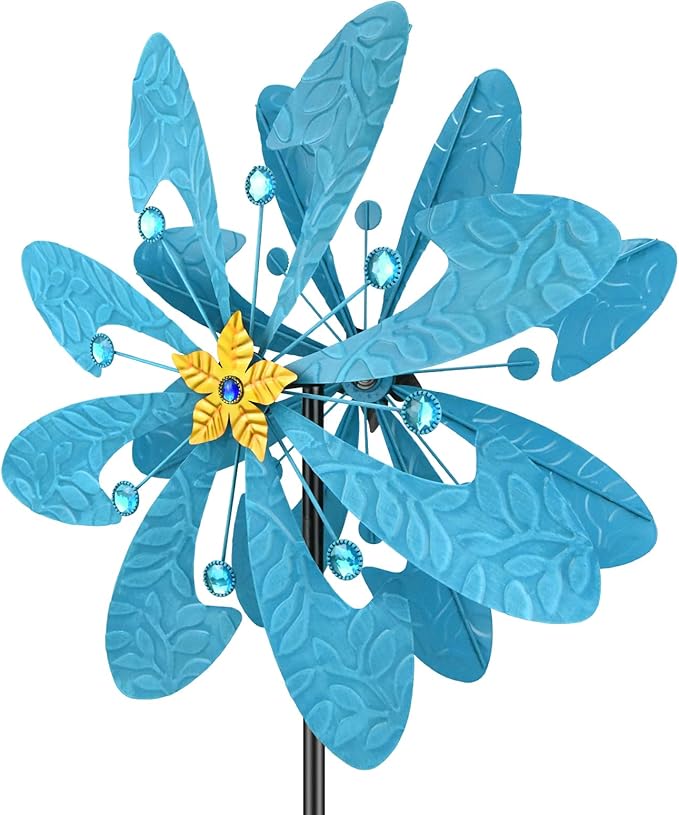 Solar Wind Spinner Retro Spinner, Waterproof Outdoor Metal Wind Sculpture for Patio, Lawn & Garden Decor (Large)