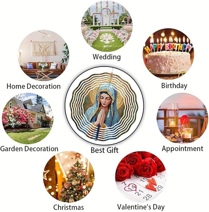 Virgin Mary Prayer Wind Spinner, Metal Wind Spinners Outdoor Indoor, Religious Virgin Mary Hanging Garden Decor for Outside, Stainless Wind Spinners for Yard and Garden 10 inch 3D (25.76X25 CM)