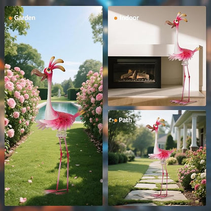 Natelf Flamingo Metal Yard Art Garden Sculpture Flamingo Outdoor Decorations Large Garden Statues for Yard Patio, Porch, Home for Women, Mom, Grandma