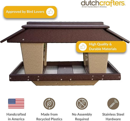 DutchCrafters Poly Post Mount Extra Large Double Hopper Bird Feeder, Outdoor Wild Bird Feeder for Outside, USA Amish Made (Brown & Weatherwood)