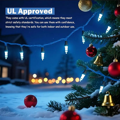 Vigdur 2 Pack 13ft 50 Count Outdoor String Lights on Blue Wire Cord, UL Approved for Indoor/Outdoors Use, Connectable 120V Clear Outdoor Lights for Xmas Patio Home Party Garden Decor(Blue)