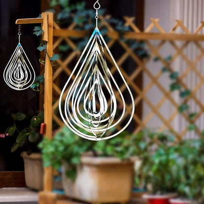Wind Spinner Outdoor Metal Decorations, Silver Wind Spinners for Yard and Garden,3D Mirror Stainless Steel Hanging Wind Sculptur Chime Indoor Outdoor Garden Decoration Worth Gift (Drop)