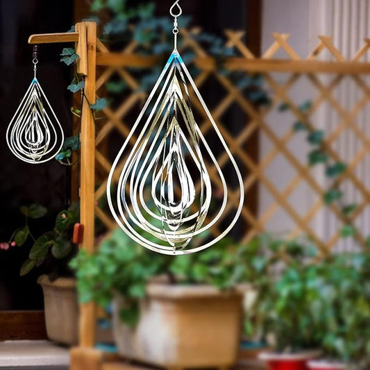 Wind Spinner Outdoor Metal Decorations, Silver Wind Spinners for Yard and Garden,3D Mirror Stainless Steel Hanging Wind Sculptur Chime Indoor Outdoor Garden Decoration Worth Gift (Drop)