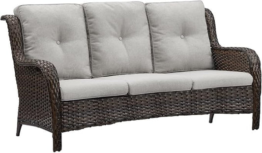 HUMMUH 3-Seat Outdoor Wicker Sofa PE Rattan Patio Couch with Cushions,Deep Seat High Curved Back Armset Patio Sofa