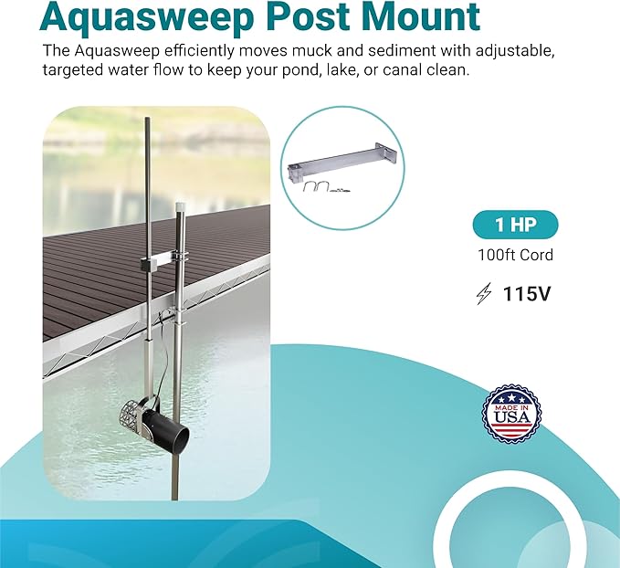 Scott Aerator 1 Horse Power, 115V Muck Blaster -100ft Cord | 1HP Aquasweep w/Post Mount | Water Circulator | Water Agitator | Water Mover | Muck Blower