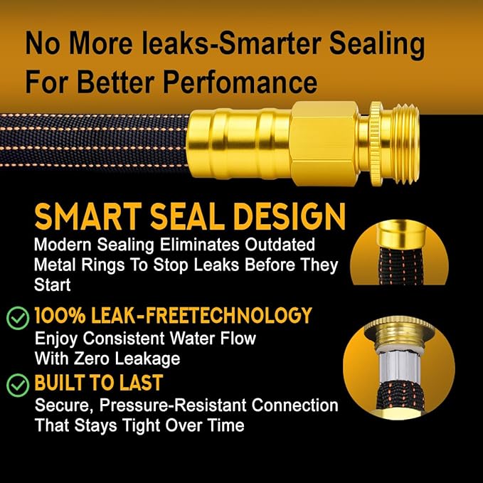 10FT Lightweight Garden Hose,Flexible Water Hose with Solid Brass Head,Kink-Free,Collapsible Hose,High Pressure Flat Water Hose for RV,Boat,Car Wash,Garden,Yard,Camper,Outdoor (OrangeBlack, 10 feet)