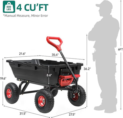 800lb Garden Dump Cart, Heavy Duty Wheelbarrow Dump Wagon with 4 Wheels&Quick-Release Dumping,Utility Wagon Carts for Yard,Farm and Garden