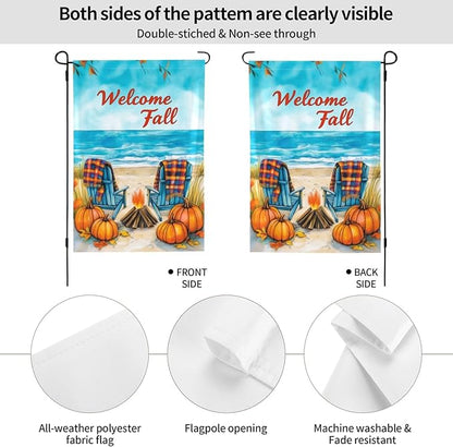 Welcome Fall Garden Flag Vertical Double Sided Outdoor Yard Flags 12.5x18 Inch Burlap Banners for House Lawn
