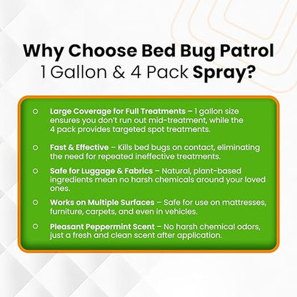 Natural Bed Bug Killer Spray – 4 Gallon Value Pack (512oz) – Child & Pet Friendly, Non-Toxic Pest Control for Mattresses, Hotels, Vehicles, Offices, Furniture & Carpets