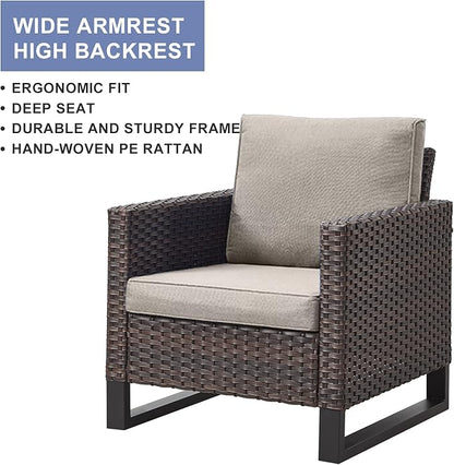 HUMMUH 8 Piece Patio Furniture All Weather 6-Seater Outdoor Sectional Sofa with Patio Swivel Chairs and Outdoor Chairs Ottomans for Porch,Garden,Backyard,Deck(Brown/Grey)