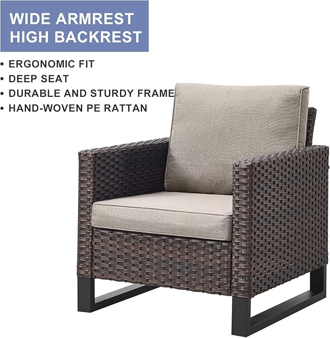 HUMMUH 5 Piece Patio Furniture Outdoor Bistro Set All-Weather Wicker Outdoor Chairs with Ottomans End Table for Patio,Porch,Garden,Backyard