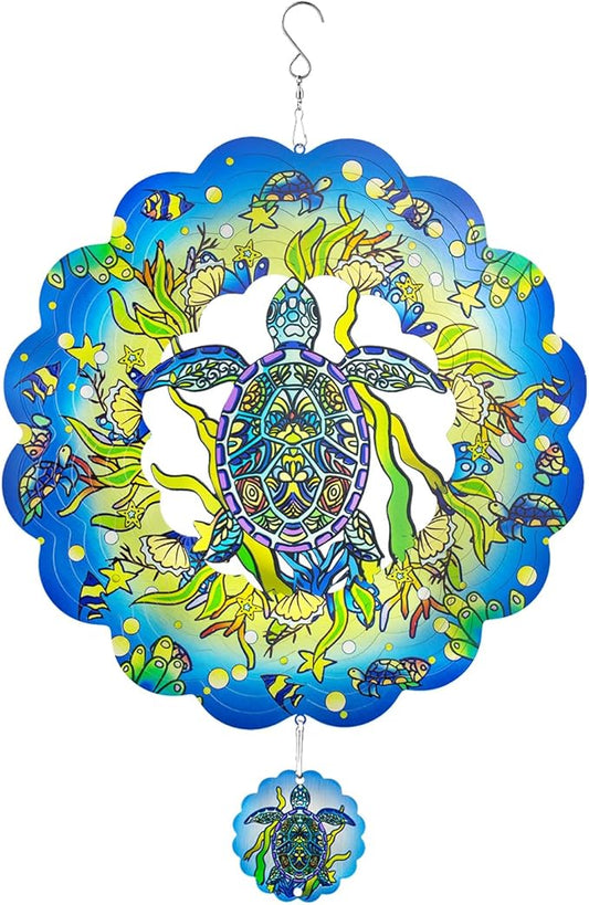 Wind Spinners,12 inch Sea Turtle with 360° Swivel Hook for Yard and Garden, Bird Wind Catcher, Metal Wind Spinners Outdoor for Lawn Hanging Crafts Decor Kinetic Yard Art Ornament Gifts