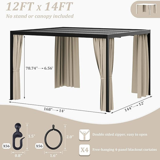 Gazebo Universal Replacement Privacy Curtain,12'×14' Gazebo Outdoor Waterproof Curtains, 4-Panels Sidewall Curtains with Double Zipper for Patio Canopy, Garden and Backyard (Curtain Only)