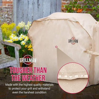 Grillman Premium Grill Cover for Outdoor Grill, BBQ Grill Cover, Rip-Proof, Waterproof, Top Heavy-Duty Large Grill Covers for Outside, Barbecue Cover & Gas Grill Covers (52" L x 26" W x 43" H, Tan)