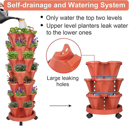 Vertical Planter 7 Tier Stackable Planters Garden Planters Strawberry Herb Flower and Vegetable Planter Indoor Outdoor Gardening Pots with Removable Wheels and Tools 2-Pack