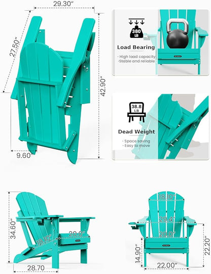 MUCHENGHY Folding Adirondack Chairs 6 Pack, Patio Chairs, Outdoor Chairs, Adirondack Chair Plastic, Fire Pit Chairs, Weather Resistant with Cup Holder for Deck, Backyard, Garden(Lake Blue)